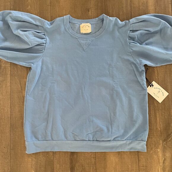 NWT Electric & Rose Women's Puff Sleeve Sweatshirt Size L Blue Cottagecore Boho - Picture 2 of 11